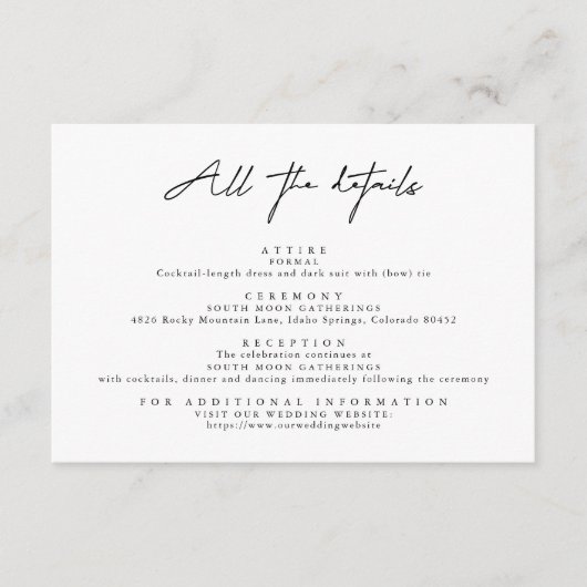Carte D'accompagnement Simple moderne noir et blanc Tous les détails (Devant)