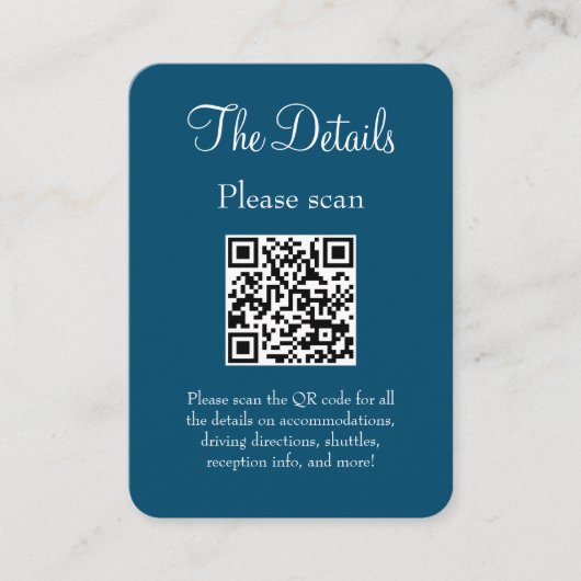 Carte D'accompagnement Simple moderne Ocean Blue Détails Mariage QR Code (Devant)