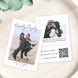 Carte D'accompagnement Simple moderne RSVP Mariage photo QR Code Réponse