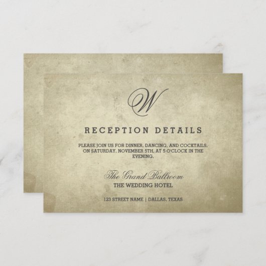 Carte D'accompagnement Simple Monogram | Détails de réception sur papier  (Devant / Derrière)