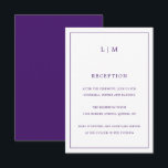 Carte D'accompagnement Simple Monogramme Violet Élégant Mariage<br><div class="desc">Carte d'accompagnement de mariage simple présentant un design moderne et élégant avec votre monogramme à deux lettres en haut ainsi que les informations sur votre réception entourées d'une fine bordure. Tous les éléments de conception sont en violet et peuvent être modifiés dans l'outil d'édition de conception. Un design chic et...</div>