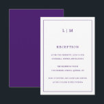 Carte D'accompagnement Simple Monogramme Violet Élégant Mariage<br><div class="desc">Carte d'accompagnement de mariage simple présentant un design moderne et élégant avec votre monogramme à deux lettres en haut ainsi que les informations sur votre réception entourées d'une fine bordure. Tous les éléments de conception sont en violet et peuvent être modifiés dans l'outil d'édition de conception. Un design chic et...</div>