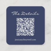 Carte D'accompagnement Simple Navy Blue Script Mariage Détails QR Code (Devant)