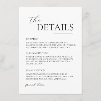 Carte D'accompagnement Simple noir & blanc Mariage minimaliste moderne