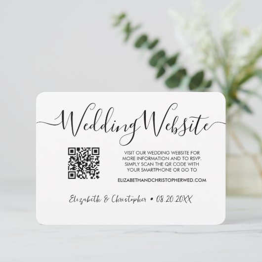 Carte D'accompagnement Simple noir blanc mariage site web QR code photo (Debout devant)