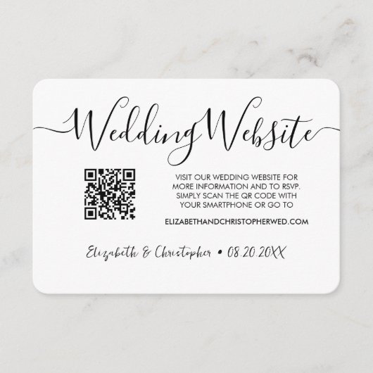 Carte D'accompagnement Simple noir blanc mariage site web QR code photo (Devant)