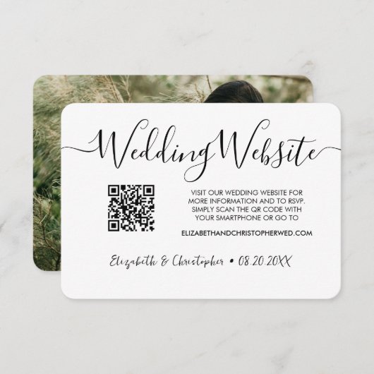 Carte D'accompagnement Simple noir blanc mariage site web QR code photo (Devant / Derrière)