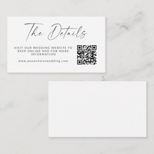 Carte D'accompagnement Simple noir blanc moderne Mariage de script QR Cod (Devant / Derrière)
