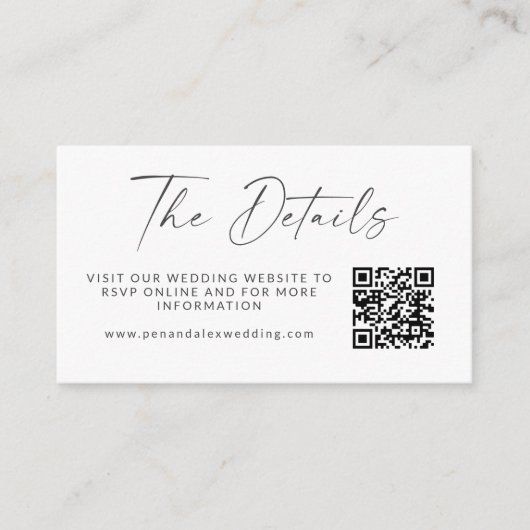 Carte D'accompagnement Simple noir blanc moderne Mariage de script QR Cod (Devant)