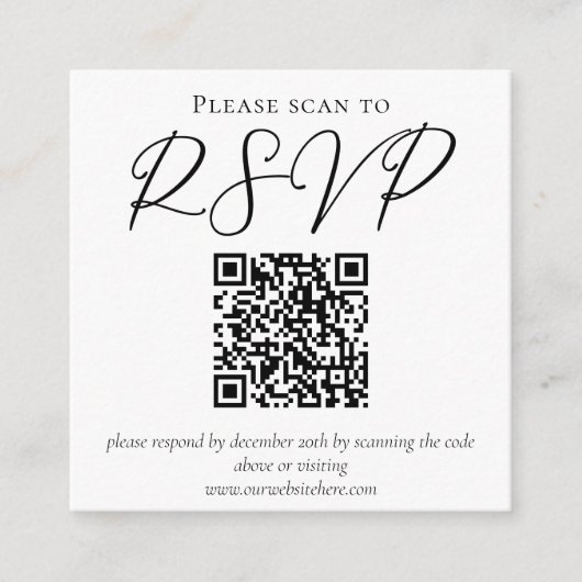 Carte D'accompagnement Simple noir blanc Script Formel Mariage Scan RSVP (Devant)