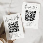 Carte D'accompagnement Simple Noir Script QR Code Mariage RSVP<br><div class="desc">Faites en sorte qu'il soit facile pour les invités de RSVP à votre mariage ou événement avec ces cartes RSVP de mariage modernes avec code QR. Les élégantes cartes d'enceinte de mariage affichent "Scan Me" dans un script noir fantaisiste. Personnalisez la carte avec votre date RSVP, le site Web du...</div>