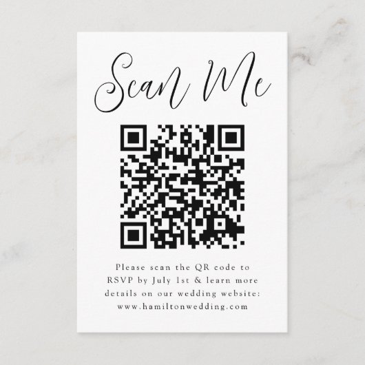 Carte D'accompagnement Simple Noir Script QR Code Mariage RSVP (Devant)