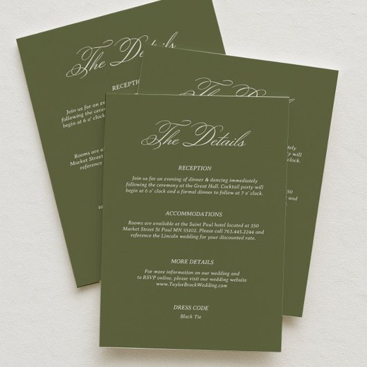 Carte D'accompagnement Simple Olive Green Wedding Details Dress Code