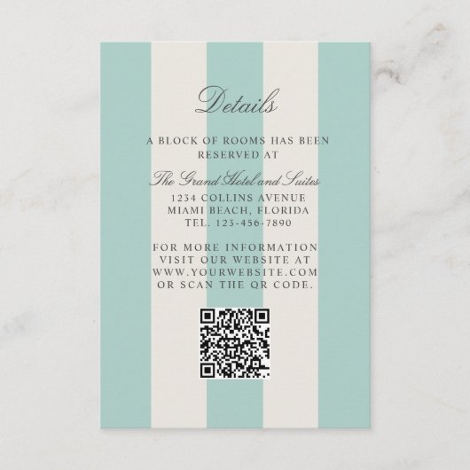 Carte D'accompagnement Simple Pale Teal Cabana Stripes Wedding Details (Devant)
