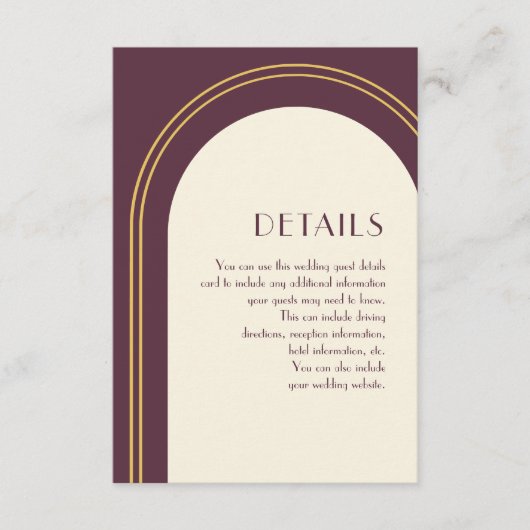 Carte D'accompagnement Simple Plum Arch Mariage Détails de l'invité (Devant)