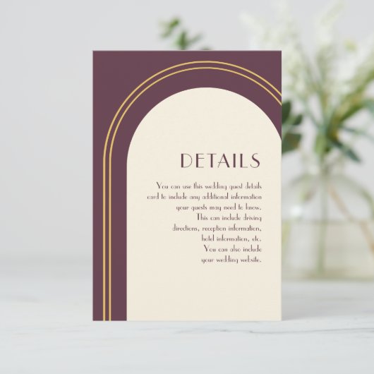 Carte D'accompagnement Simple Plum Arch Mariage Détails de l'invité (Debout devant)