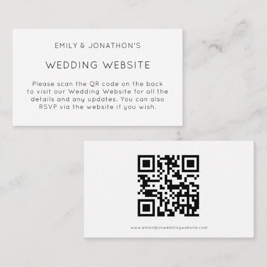 Carte D'accompagnement Simple QR Code Black White Mariage Website (Devant / Derrière)