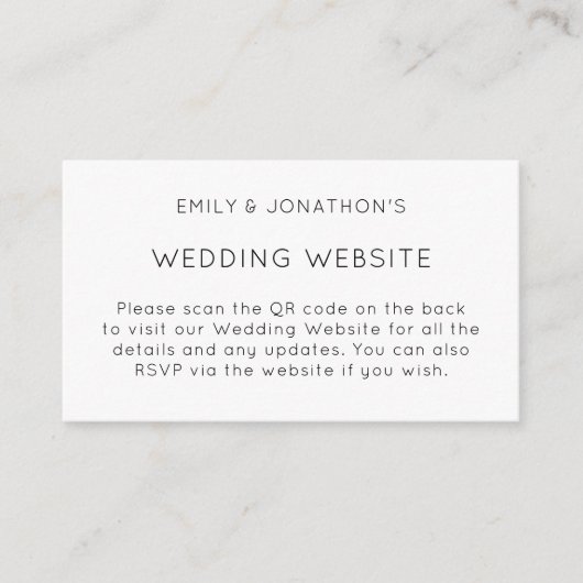 Carte D'accompagnement Simple QR Code Black White Mariage Website (Devant)