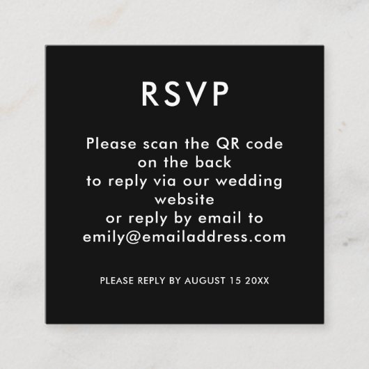 Carte D'accompagnement Simple QR Code Blanc Noir Mariage RSVP (Devant)