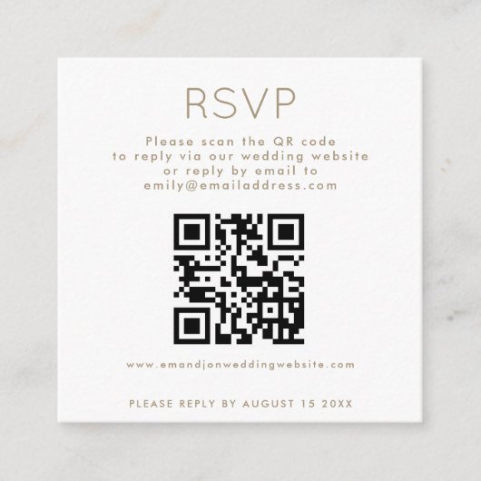 Carte D'accompagnement Simple QR Code Champagne Gold Texte Mariage RSVP (Devant)