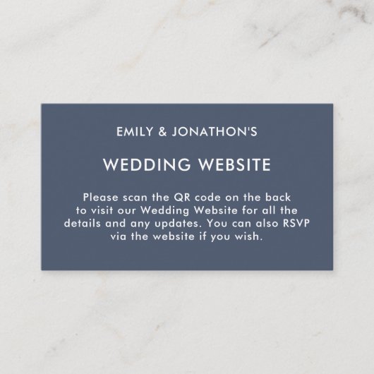 Carte D'accompagnement Simple QR Code Dusty Navy Blue Mariage Website (Devant)