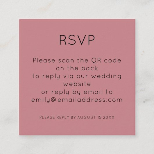 Carte D'accompagnement Simple QR Code Dusty Rose mariage rose RSVP (Devant)