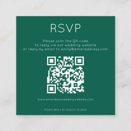 Carte D'accompagnement Simple QR Code Emerald Wedding RSVP (Devant)