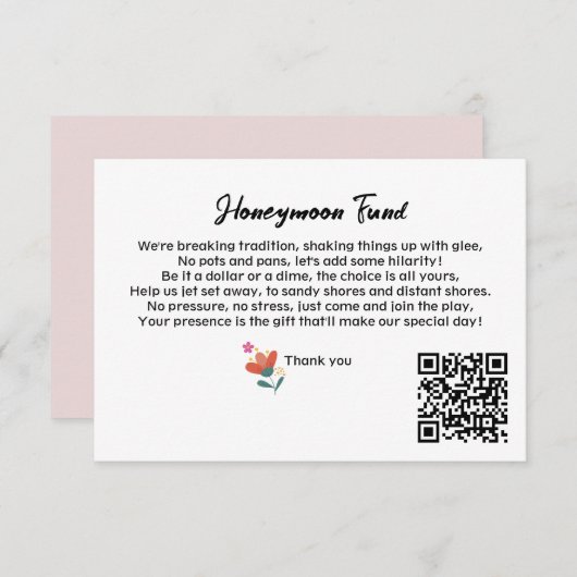 Carte D'accompagnement Simple QR Code Honeymoon Fund Demander un Mariage (Devant / Derrière)