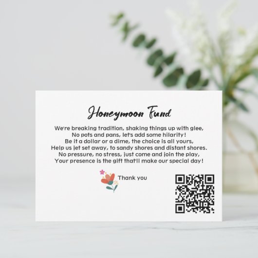 Carte D'accompagnement Simple QR Code Honeymoon Fund Demander un Mariage (Debout devant)
