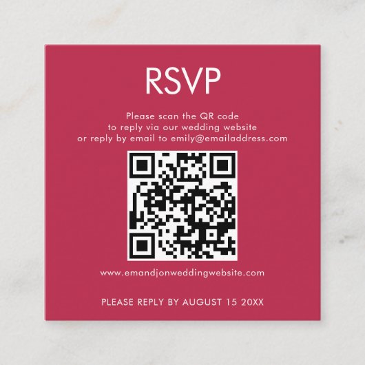 Carte D'accompagnement Simple QR Code Magenta Mariage RSVP (Devant)