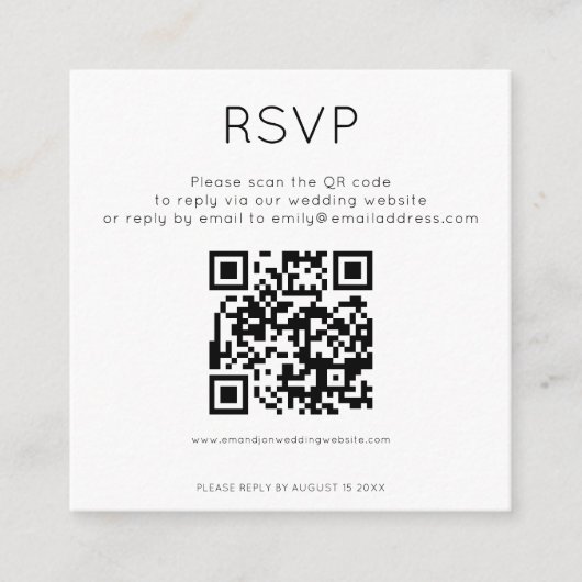 Carte D'accompagnement Simple QR Code Noir Blanc Mariage RSVP (Devant)