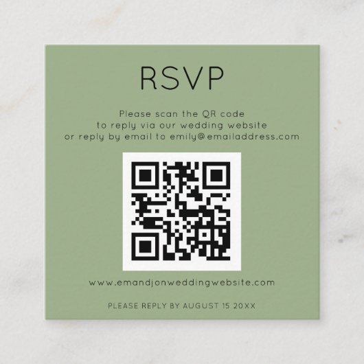 Carte D'accompagnement Simple QR Code Sage Vert Mariage RSVP Enceinte C (Devant)