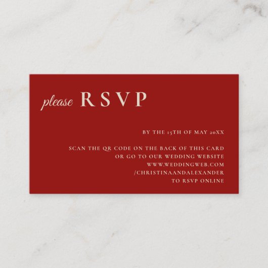 Carte D'accompagnement Simple rubis rouge os blanc QR Code Mariage RSVP (Devant)