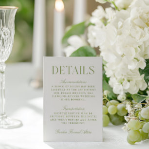 Carte D'accompagnement Simple Sage Green & Beige Détails du Mariage