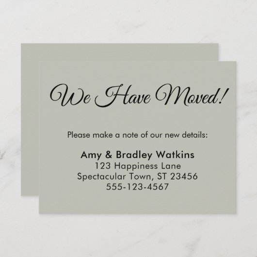 Carte D'accompagnement Simple Sage Green Nous avons déménagé Changement d (Devant / Derrière)
