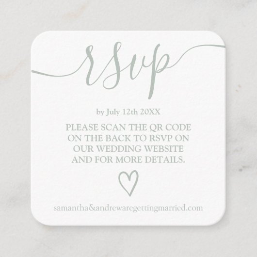 Carte D'accompagnement Simple sauge vert mariage rsvp Qr code (Devant)