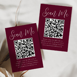 Carte D'accompagnement Simple Script Bourgogne QR Code Mariage RSVP