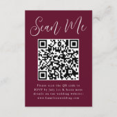 Carte D'accompagnement Simple Script Bourgogne QR Code Mariage RSVP (Devant)