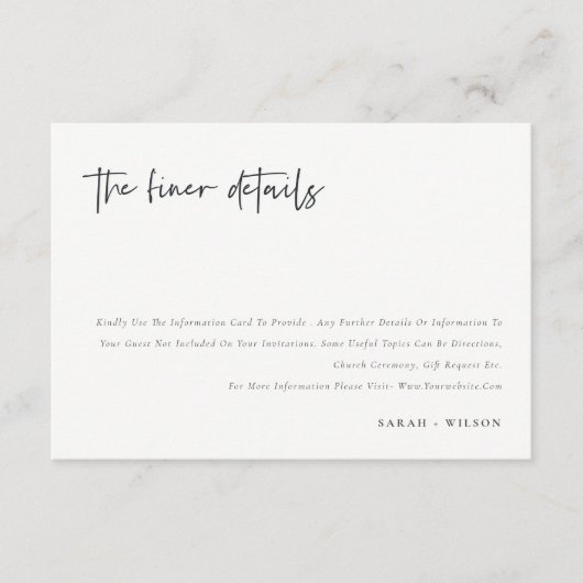 Carte D'accompagnement Simple Script Calligraphy Wedding Details (Devant)