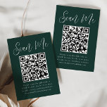 Carte D'accompagnement Simple Script Forest Green QR Code Mariage RSVP<br><div class="desc">Faites en sorte qu'il soit facile pour les invités de RSVP à votre mariage ou événement avec ces cartes RSVP de mariage modernes avec code QR. Les élégantes cartes d'enceinte de mariage affichent "Scan Me" dans un script blanc fantaisiste avec un arrière - plan vert forêt. Personnalisez la carte avec...</div>