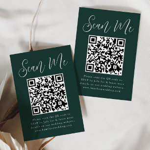 Carte D'accompagnement Simple Script Forest Green QR Code Mariage RSVP