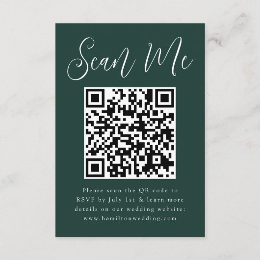 Carte D'accompagnement Simple Script Green Photo QR Code Mariage RSVP (Devant)