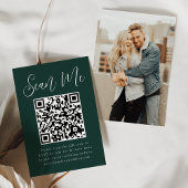 Carte D'accompagnement Simple Script Green Photo QR Code Mariage RSVP