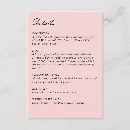 Carte D'accompagnement Simple Script Joli Rose Mariage Petit Vertical (Devant)