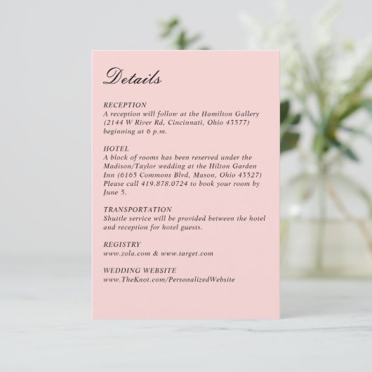 Carte D'accompagnement Simple Script Joli Rose Mariage Petit Vertical (Debout devant)