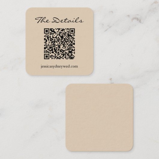 Carte D'accompagnement Simple Script Mariage RSVP Détails QR Code Beige (Devant / Derrière)