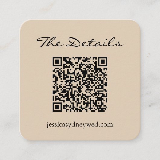 Carte D'accompagnement Simple Script Mariage RSVP Détails QR Code Beige (Devant)