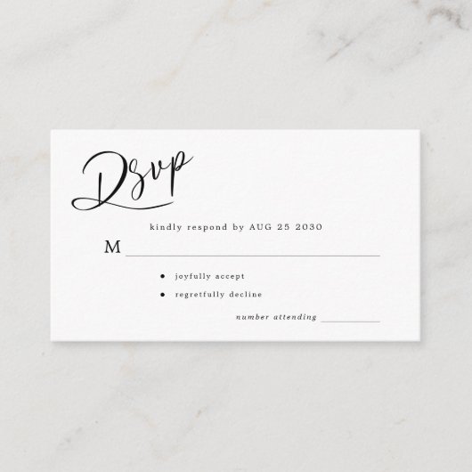 Carte D'accompagnement Simple script minimal noir blanc mariage rsvp (Devant)