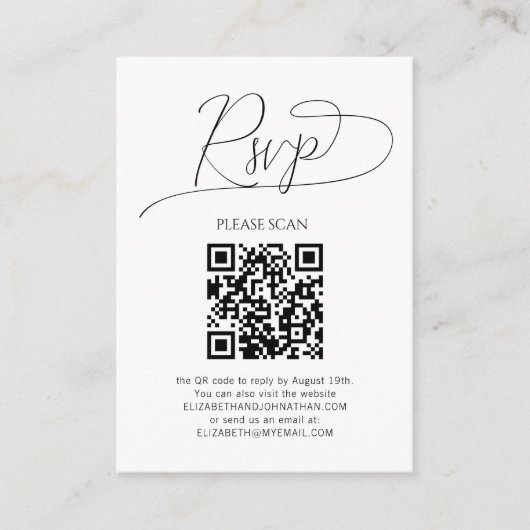 Carte D'accompagnement Simple Script minimal QR Code Mariage RSVP (Devant)
