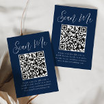 Carte D'accompagnement Simple Script Navy QR Code Mariage RSVP<br><div class="desc">Faites en sorte qu'il soit facile pour les invités de RSVP à votre mariage ou événement avec ces cartes RSVP de mariage modernes avec code QR. Les élégantes cartes d'enceinte de mariage affichent "Scan Me" dans un script blanc fantaisiste avec un arrière - plan de marine. Personnalisez la carte avec...</div>